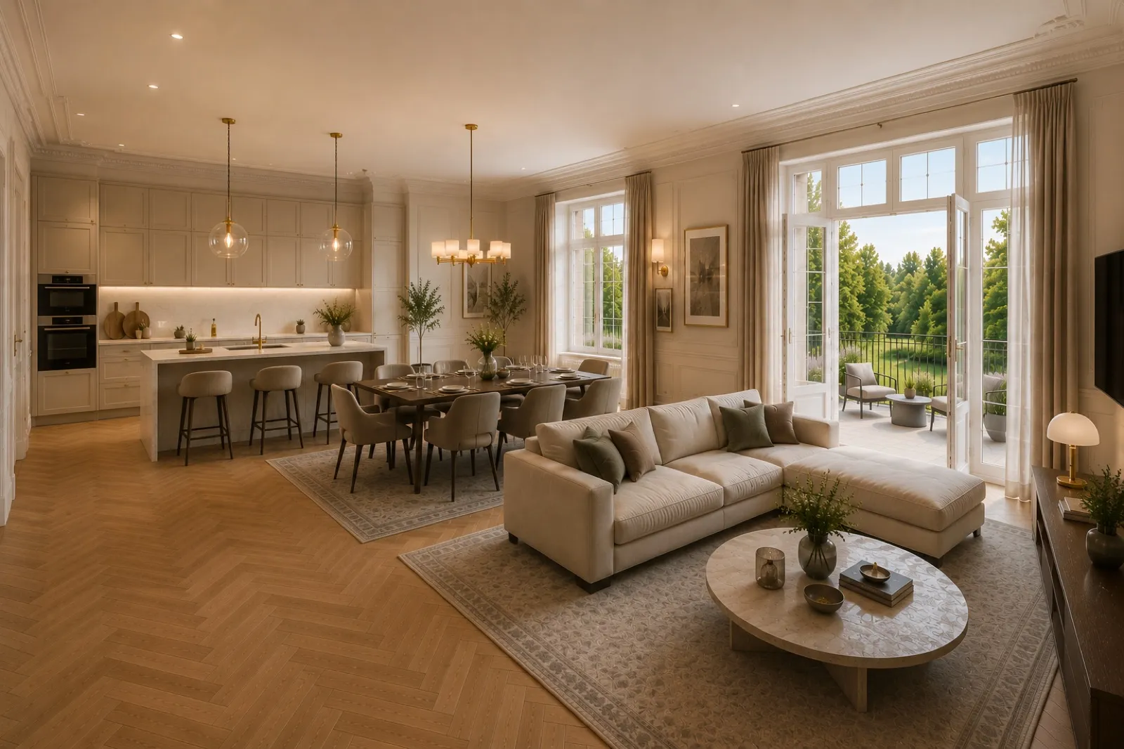 Living, dining & kitchen (42.6 m²) — 2